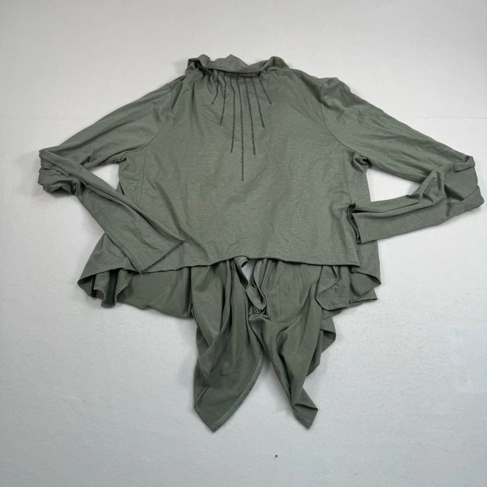 Babakul Long Sleeve Open Front Cardigan Womens Size Large Green Metallic Pockets